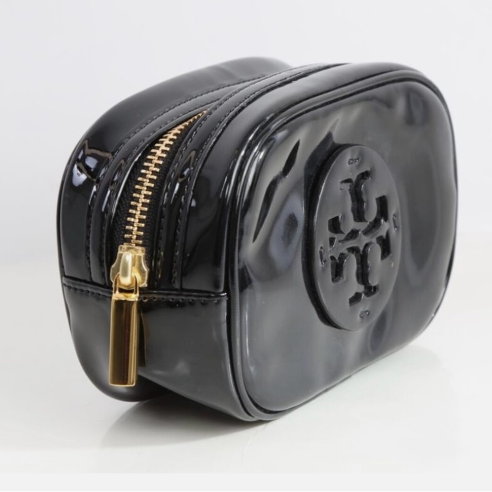 Tory Burch Black Patent Leather Cosmetic Bag
